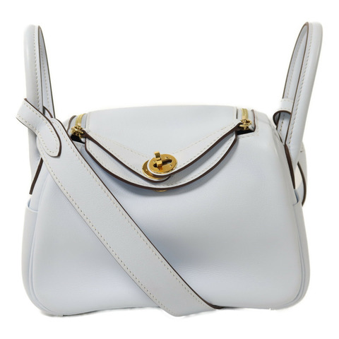 HERMES Swift皮革Mini Lindy金扣手挽肩背兩用袋Bleu Brume