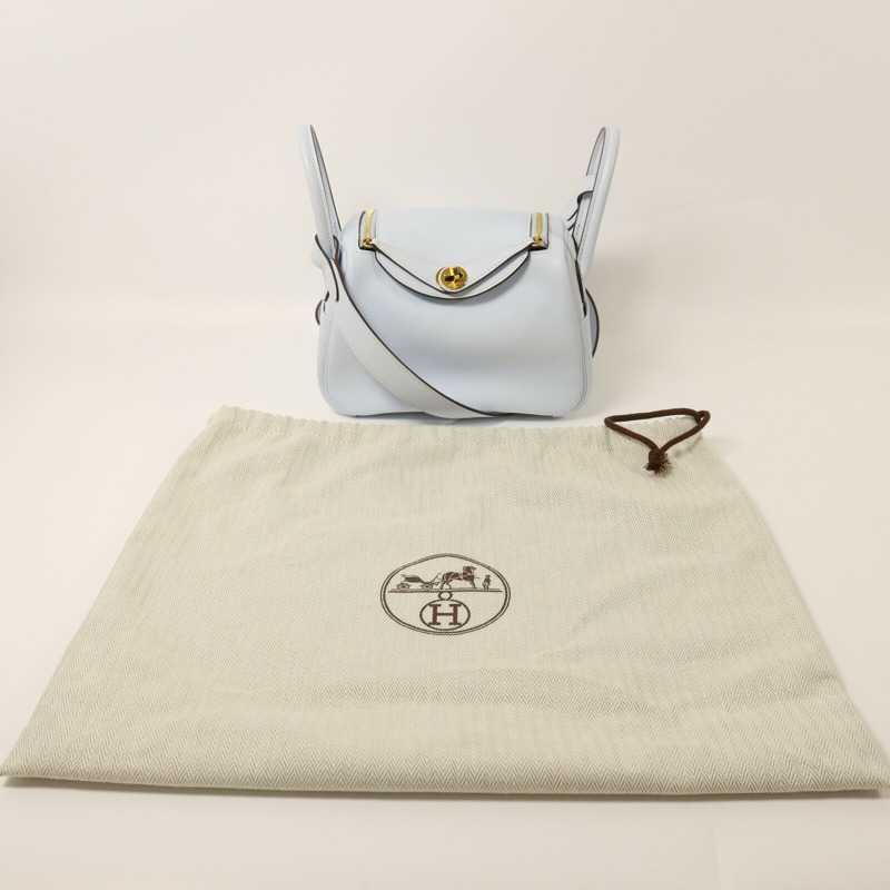 HERMES Swift皮革Mini Lindy金扣手挽肩背兩用袋Bleu Brume-10