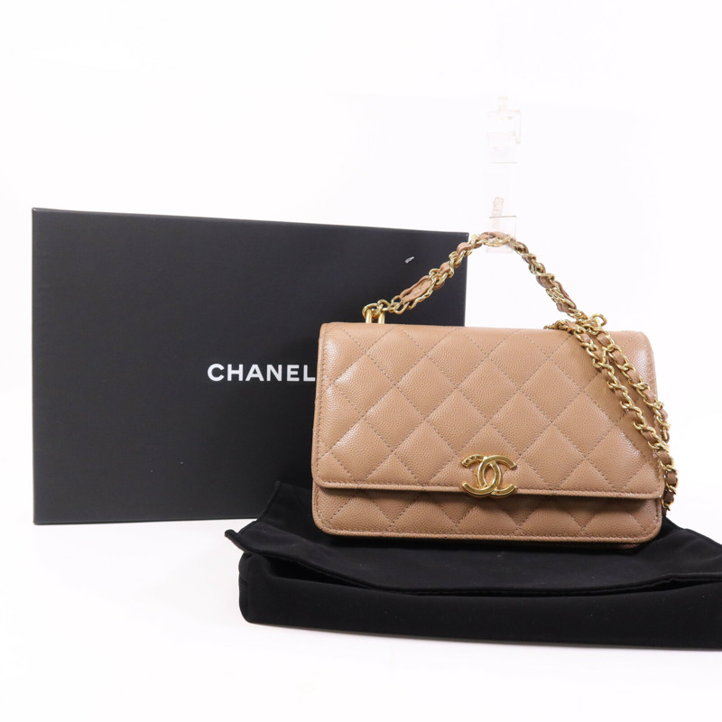 CHANEL 牛皮皮革WOC Wallet On Chain金扣鏈帶手挽肩背兩用袋-14