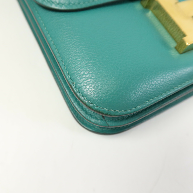 HERMES Evercolor皮革Constance Mini金扣肩背袋Vert Vertigo-5