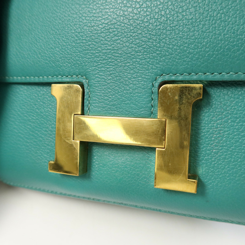 HERMES Evercolor皮革Constance Mini金扣肩背袋Vert Vertigo-8
