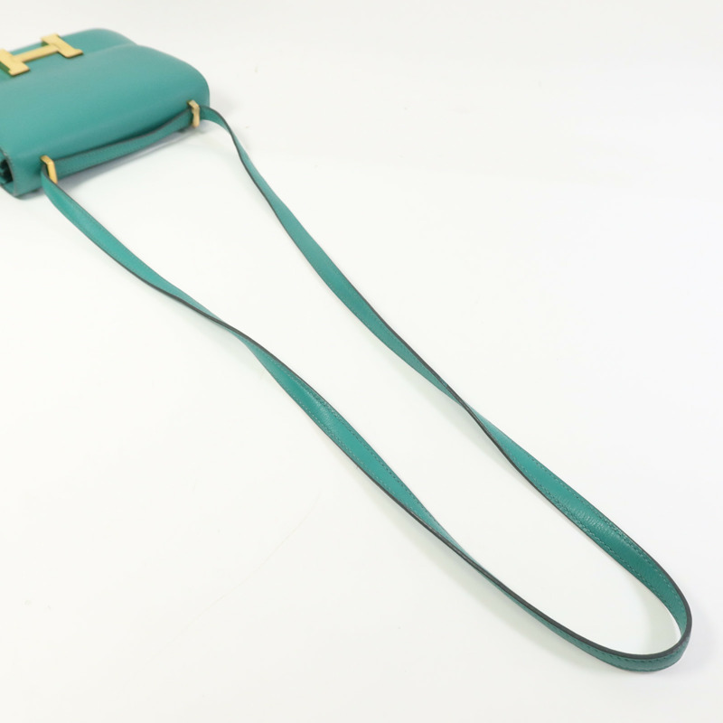 HERMES Evercolor皮革Constance Mini金扣肩背袋Vert Vertigo-9