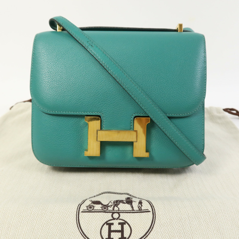 HERMES Evercolor皮革Constance Mini金扣肩背袋Vert Vertigo-14