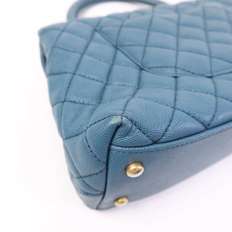 CHANEL 牛皮皮革Coco Handle金扣鏈帶手挽肩背兩用袋-7