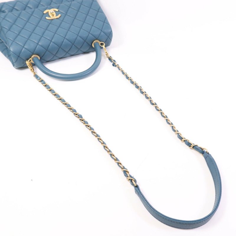CHANEL 牛皮皮革Coco Handle金扣鏈帶手挽肩背兩用袋-8