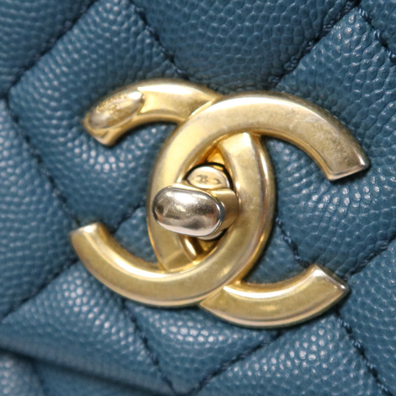 CHANEL 牛皮皮革Coco Handle金扣鏈帶手挽肩背兩用袋-10