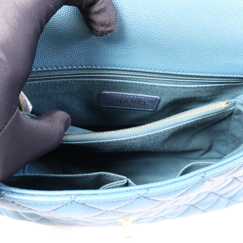 CHANEL 牛皮皮革Coco Handle金扣鏈帶手挽肩背兩用袋-12