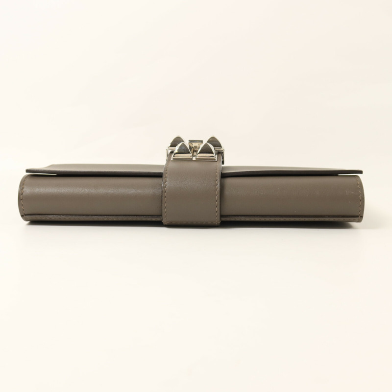 HERMES Swift皮革Medor銀扣手拿包Etain-3