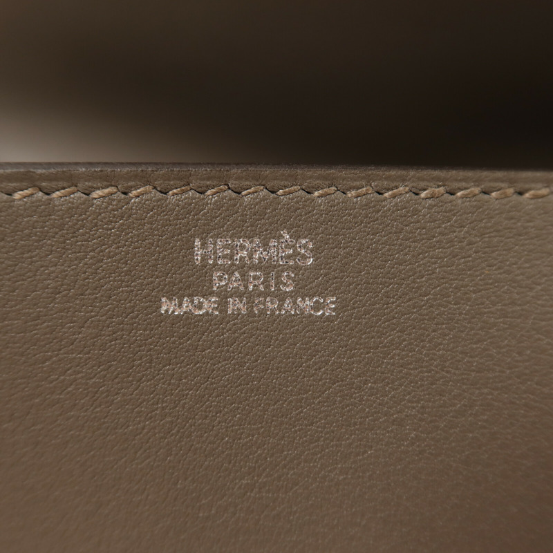 HERMES Swift皮革Medor銀扣手拿包Etain-5