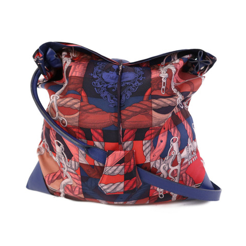 HERMES 絲質Silkycity 33銀扣肩背袋