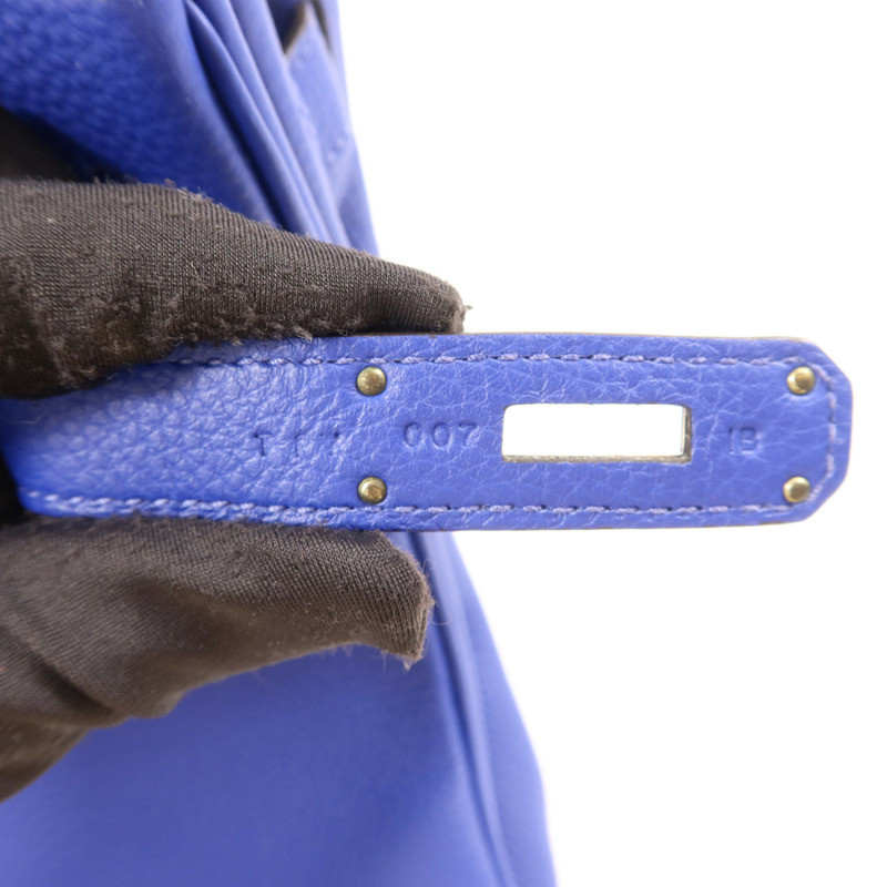 HERMES Togo皮革Birkin 30銀扣手挽袋Bleu Electrique-7