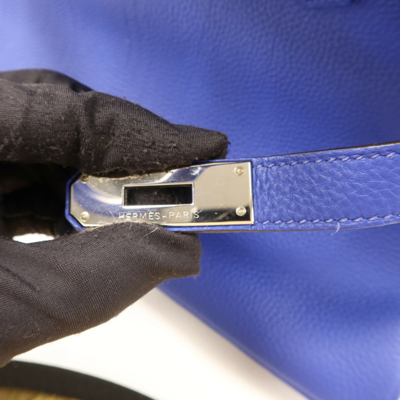 HERMES Togo皮革Birkin 30銀扣手挽袋Bleu Electrique-9