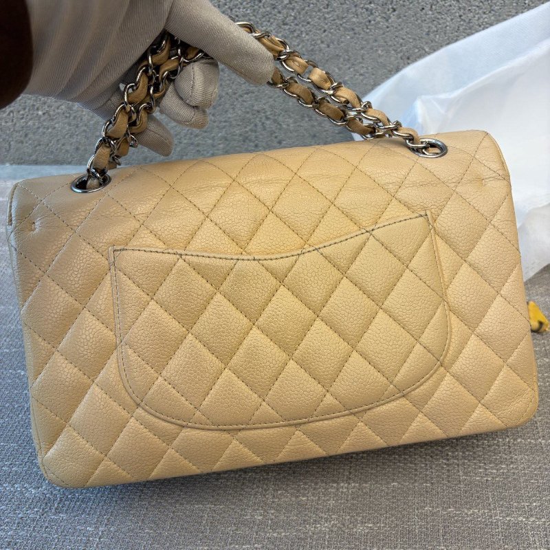 香奈兒/Chanel 米色CF中號 荔枝皮菱格紋鏈條包-1