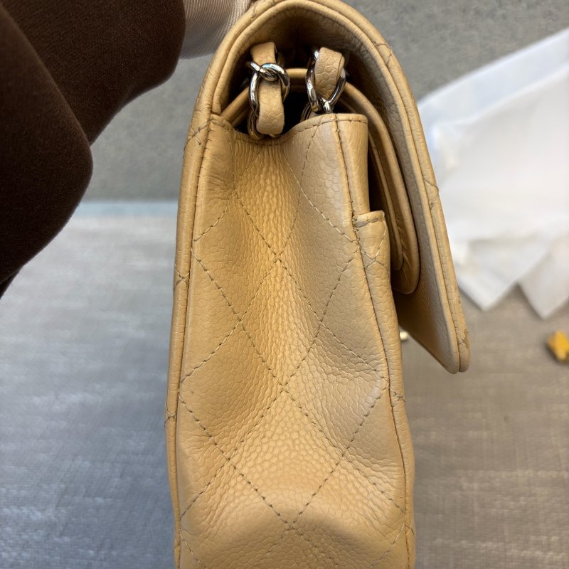 香奈兒/Chanel 米色CF中號 荔枝皮菱格紋鏈條包-2