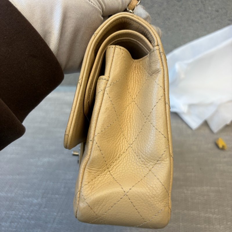 香奈兒/Chanel 米色CF中號 荔枝皮菱格紋鏈條包-3