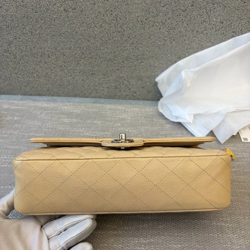 香奈兒/Chanel 米色CF中號 荔枝皮菱格紋鏈條包-7