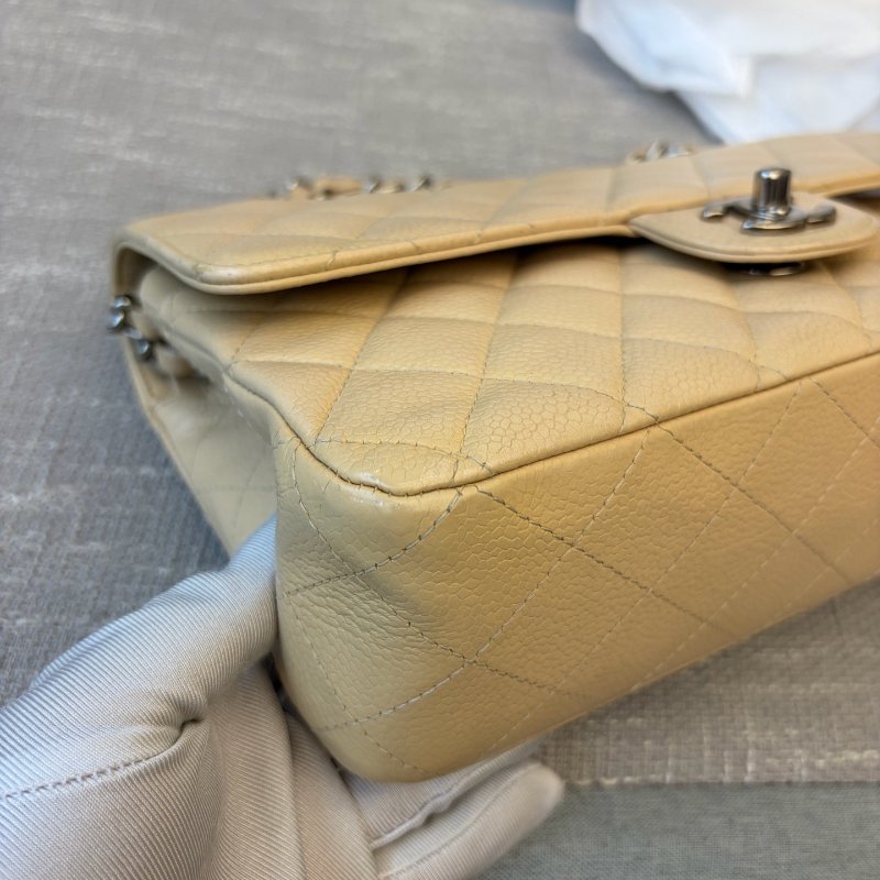 香奈兒/Chanel 米色CF中號 荔枝皮菱格紋鏈條包-8