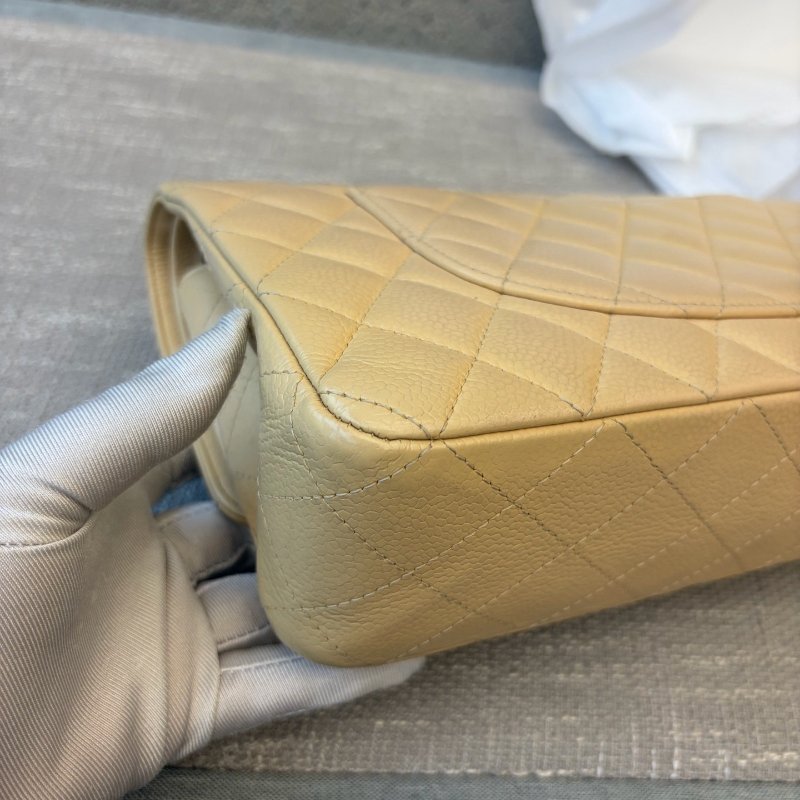 香奈兒/Chanel 米色CF中號 荔枝皮菱格紋鏈條包-10