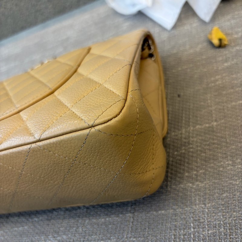 香奈兒/Chanel 米色CF中號 荔枝皮菱格紋鏈條包-11