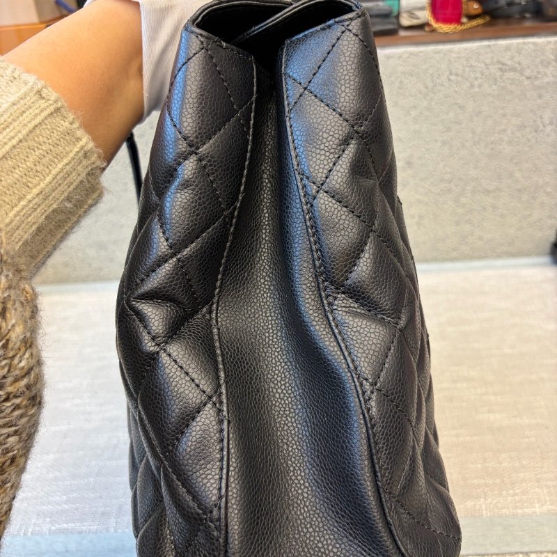 香奈兒/Chanel 黑銀荔枝皮菱格紋鏈條托特包-3