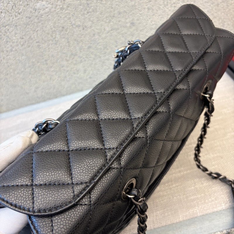 香奈兒/Chanel 黑銀荔枝皮菱格紋鏈條托特包-4