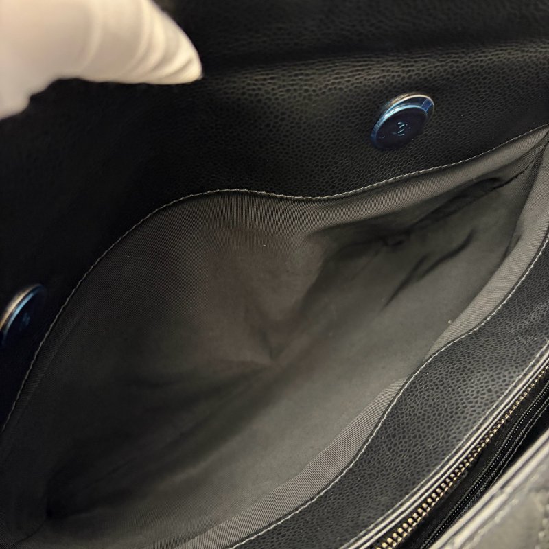 香奈兒/Chanel 黑銀荔枝皮菱格紋鏈條托特包-9