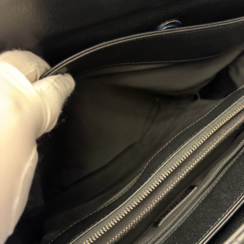 香奈兒/Chanel 黑銀荔枝皮菱格紋鏈條托特包-10