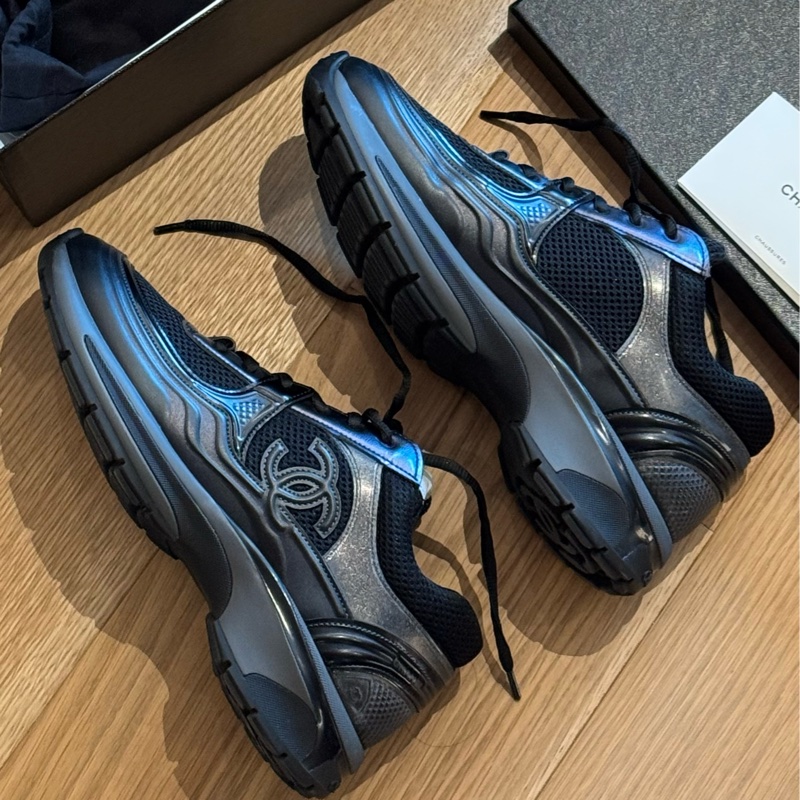 Chanel香奈兒雙c皮革x網面黑運動鞋39.5-3