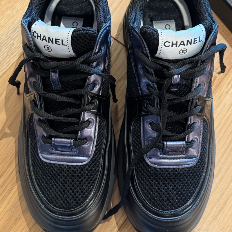 Chanel香奈兒雙c皮革x網面黑運動鞋39.5-5