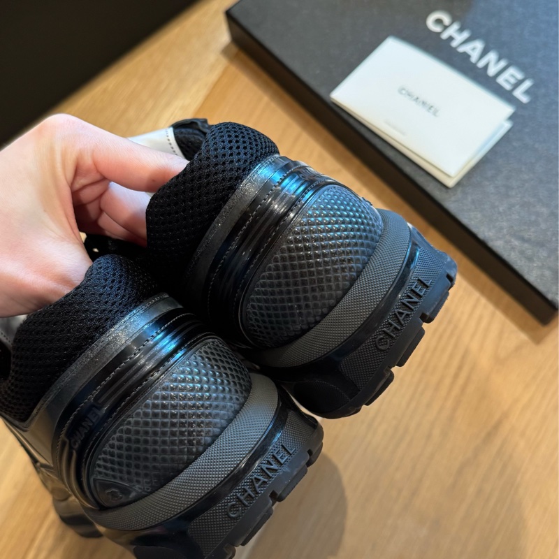Chanel香奈兒雙c皮革x網面黑運動鞋39.5-6