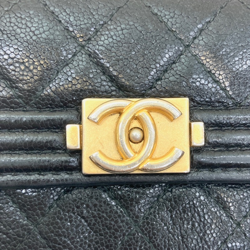 香奈兒BOY小三折短夾Chanel黑金荔紋牛皮BOY三折短夾A84432-9