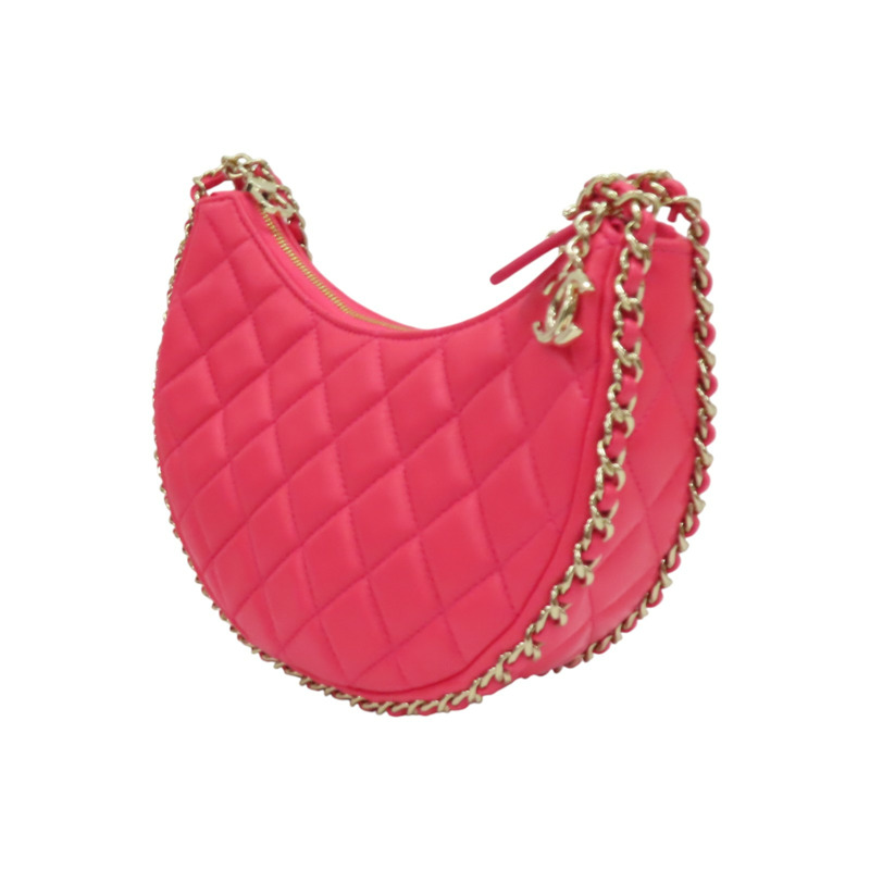 粉色 菱格紋羊皮 HOBO 鍊帶 肩背包 AS3917【CHANEL 香奈兒】 AS3917-2