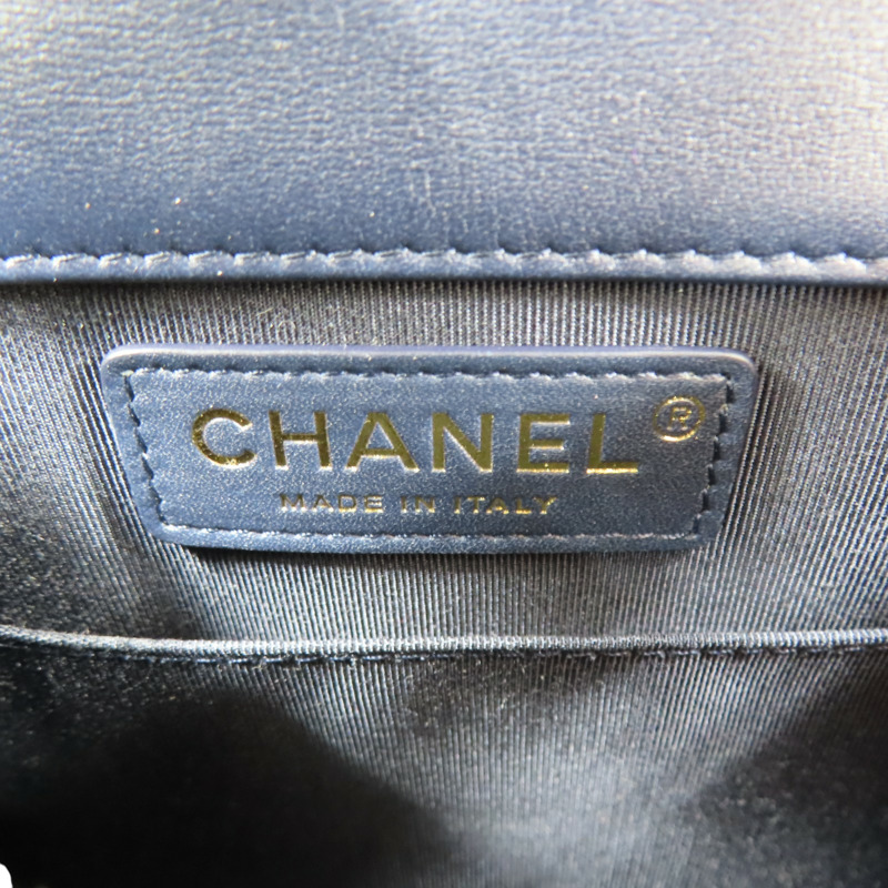 金/深藍色 羊皮 豎版Boy 肩背包【CHANEL 香奈兒】-5