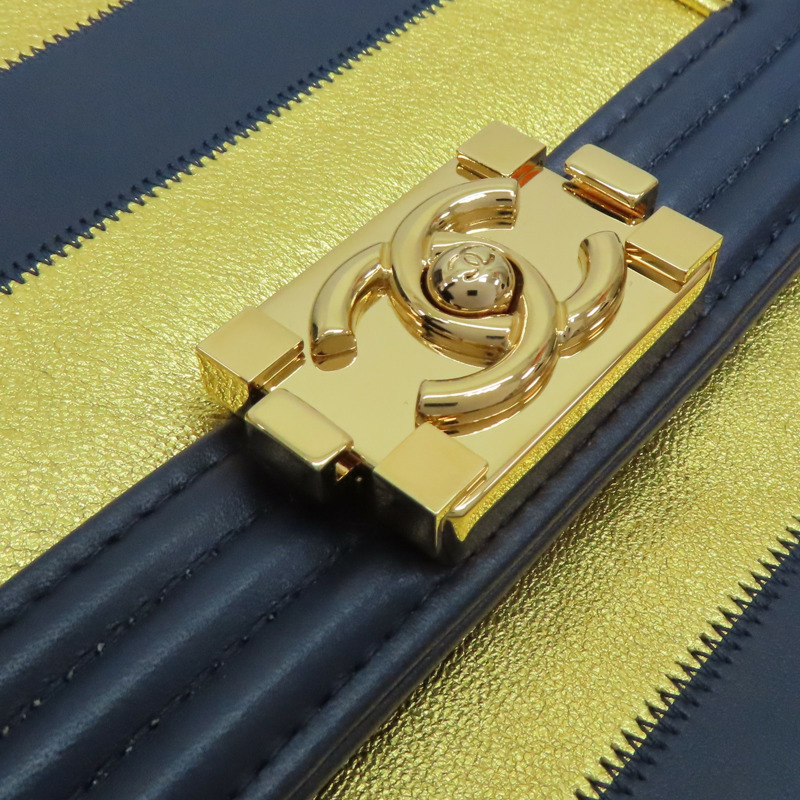 金/深藍色 羊皮 豎版Boy 肩背包【CHANEL 香奈兒】-7