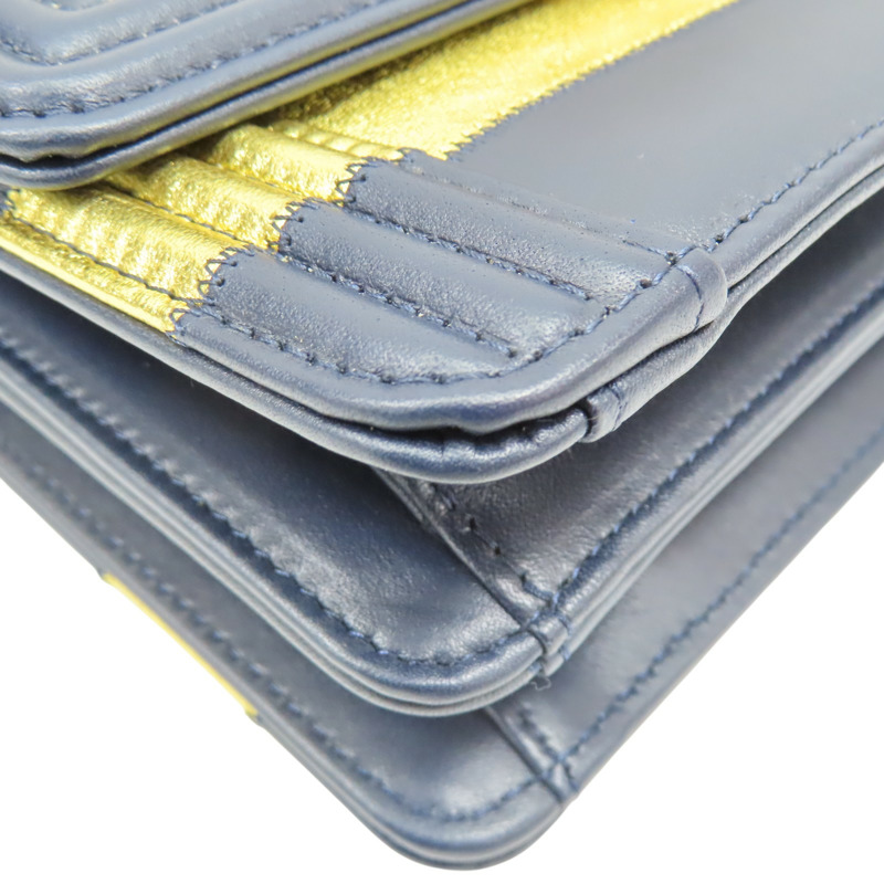 金/深藍色 羊皮 豎版Boy 肩背包【CHANEL 香奈兒】-9