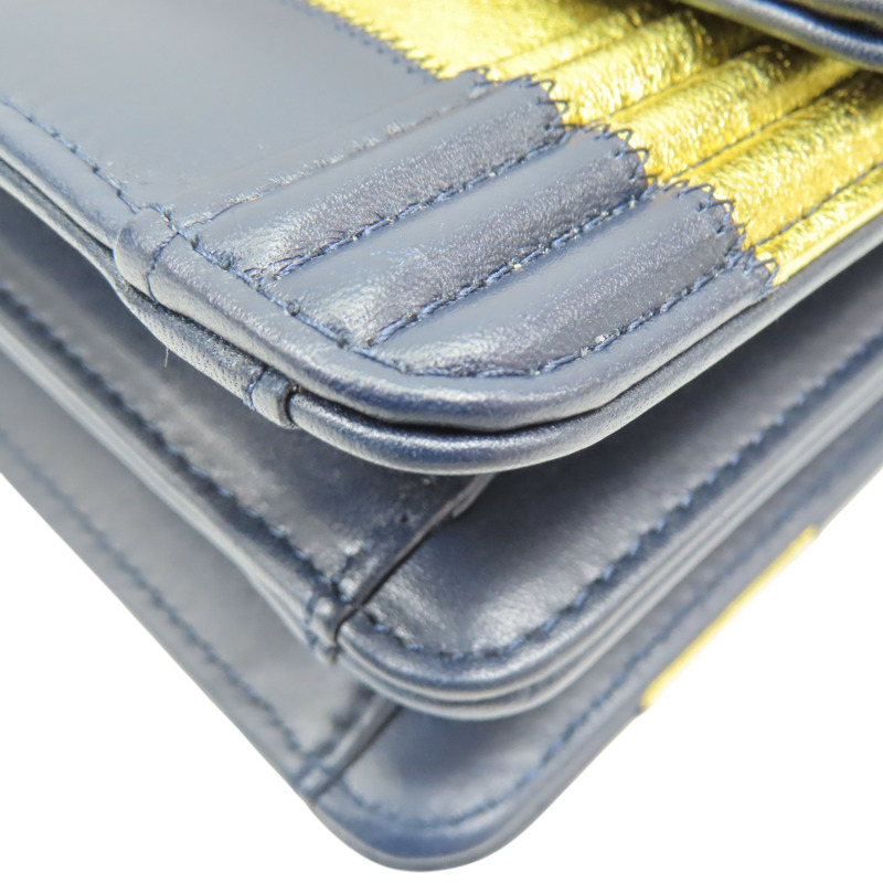 金/深藍色 羊皮 豎版Boy 肩背包【CHANEL 香奈兒】-10