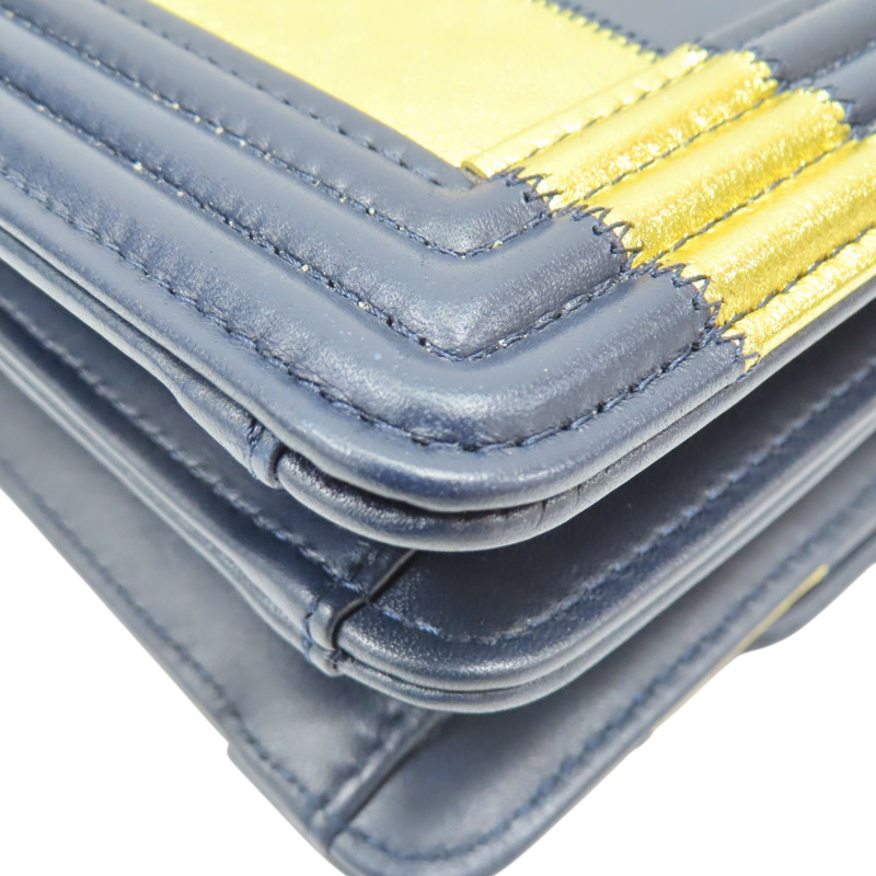 金/深藍色 羊皮 豎版Boy 肩背包【CHANEL 香奈兒】-12