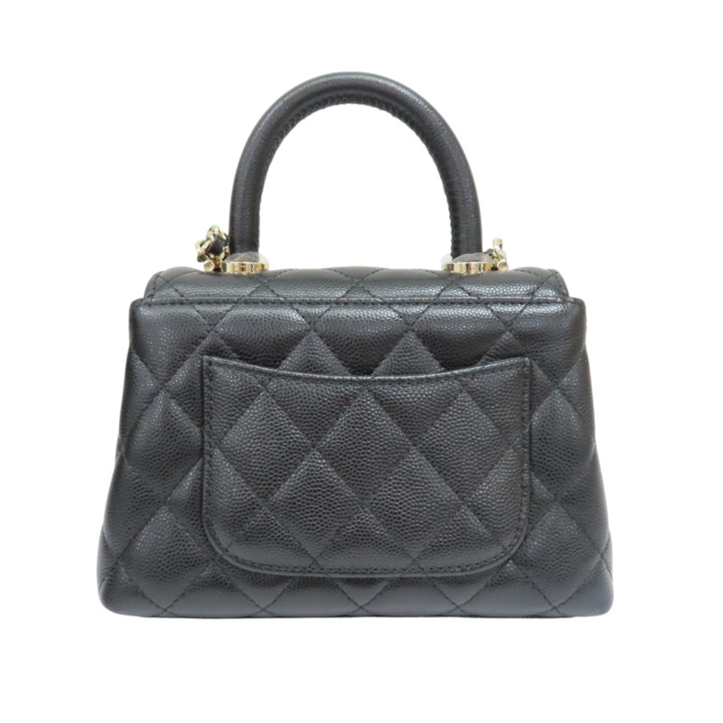 黑色 荔枝紋牛皮 Micro coco handle 兩用包 金扣【CHANEL 香奈兒】 AP4244-1