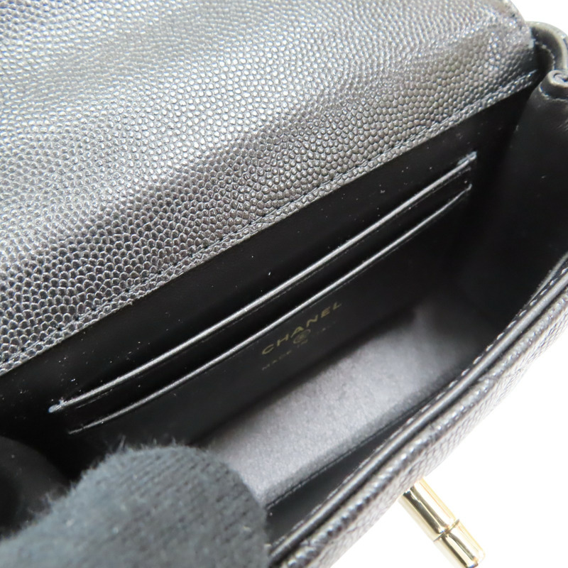 黑色 荔枝紋牛皮 Micro coco handle 兩用包 金扣【CHANEL 香奈兒】 AP4244-4