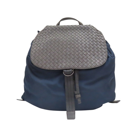 藍/棕色 尼龍 編織牛皮 後背包 409595【BOTTEGA VENETA 寶緹嘉】 409595