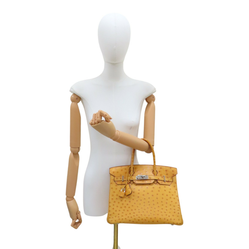 布丁黃 鴕鳥皮 Birkin 30 銀扣 手提包 □K刻【HERMES 愛馬仕】-9