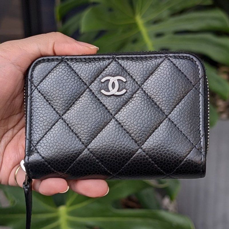 Chanel香奈兒經典菱格魚子醬小牛皮零錢包-0