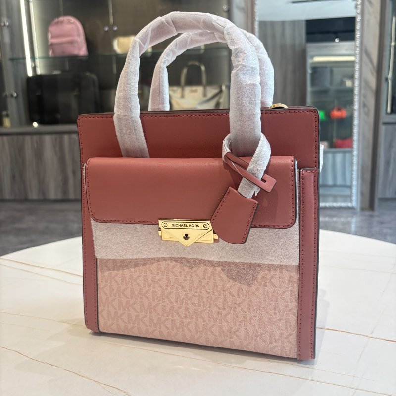 *SHIHNA名牌精品* MK Cece 金色壓扣鎖頭前口袋雙色老花斜背/手提包-0