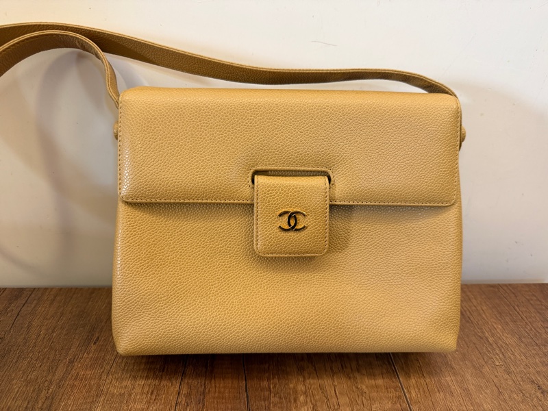 Chanel vintage 經典皮革斜挎包Vintage Chanel Tan Pebble Leather Shoulder Bag-7