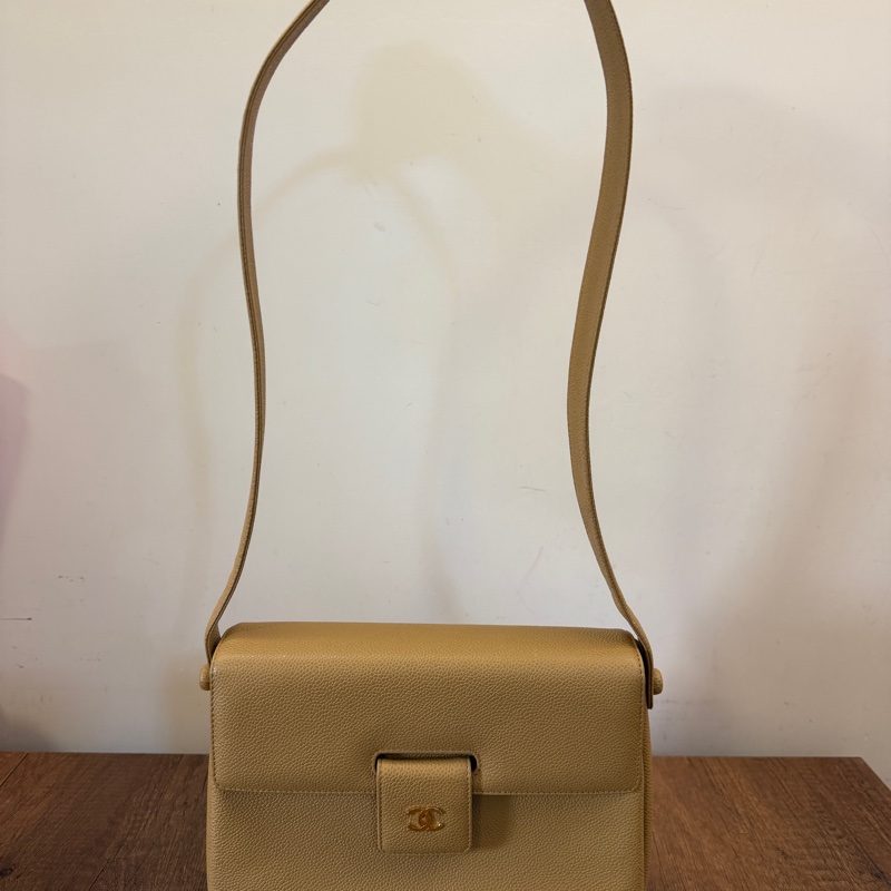 Chanel vintage 經典皮革斜挎包Vintage Chanel Tan Pebble Leather Shoulder Bag-6