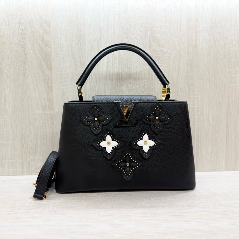 LV黑色牛皮拚黑白花卉造型Capucines MM/ M53850-0