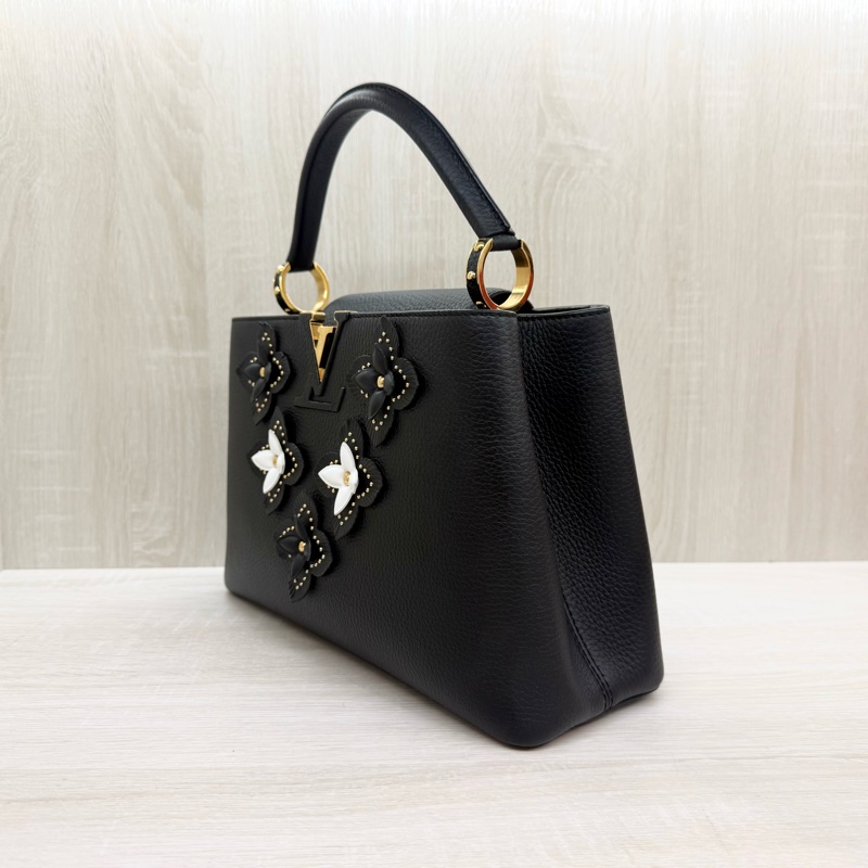 LV黑色牛皮拚黑白花卉造型Capucines MM/ M53850-2