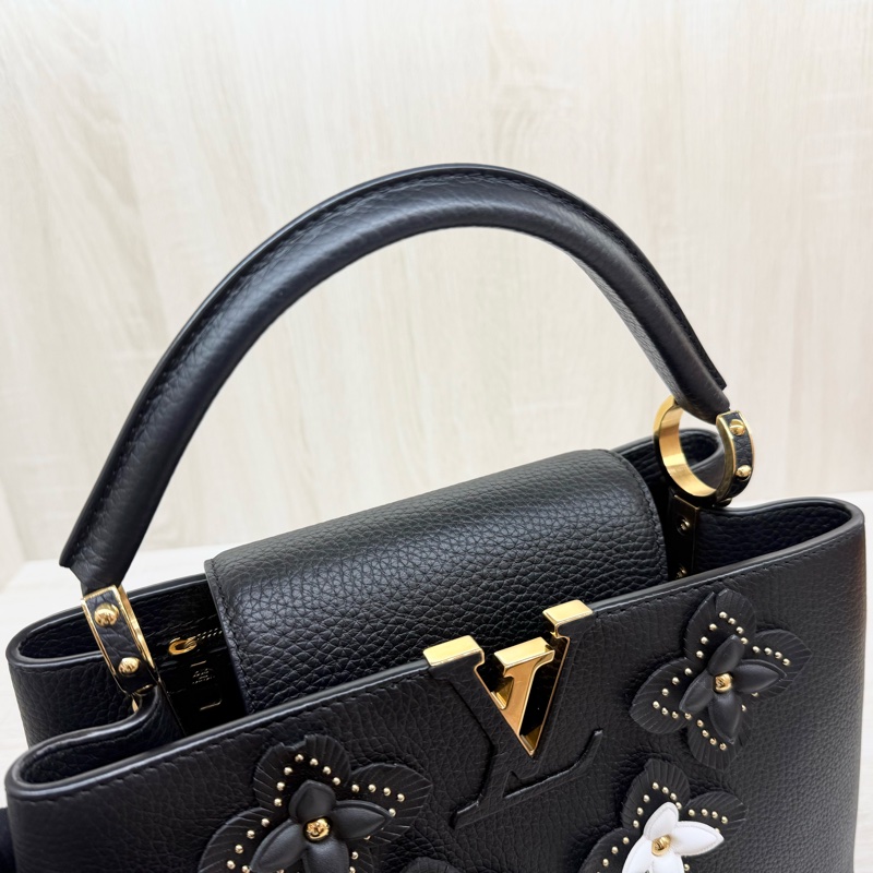 LV黑色牛皮拚黑白花卉造型Capucines MM/ M53850-7
