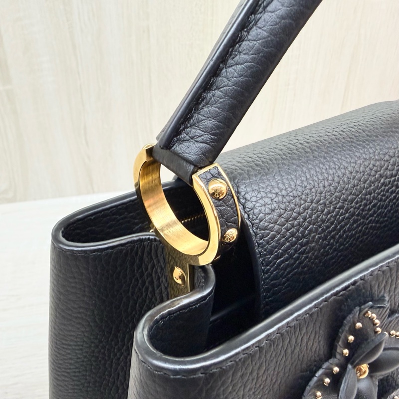 LV黑色牛皮拚黑白花卉造型Capucines MM/ M53850-8