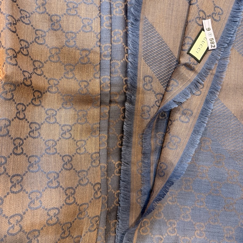 GUCCI 雙G緹花LOGO羊毛蠶絲披肩圍巾-1